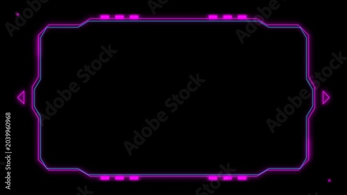 Neon pink HUD futuristic digital frame border flickering on black background for gaming interface and sci-fi video overlay