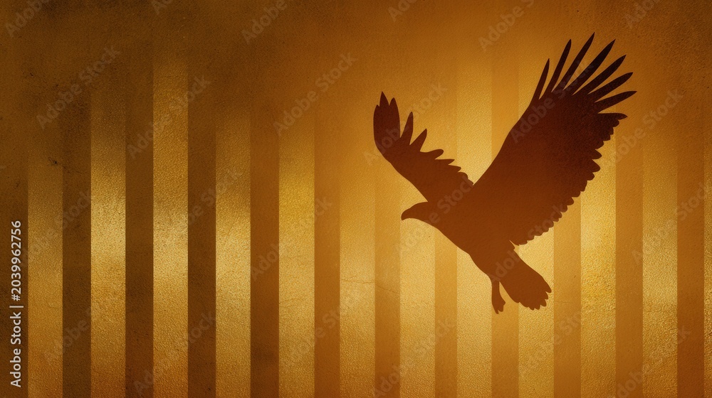 Fototapeta premium Golden Eagle in Flight Against Striped Background