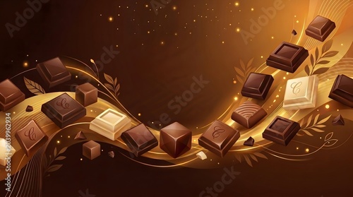 Abstract 3D Style Flying Chocolate Squares Vector