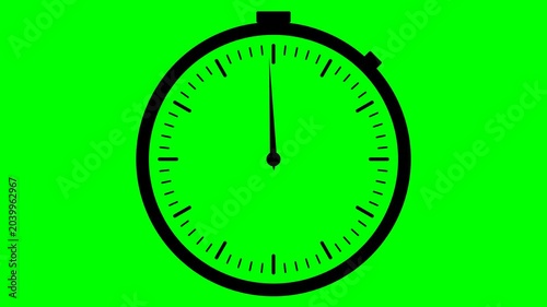 Minimalist black stopwatch icon with rotating hand on green screen background representing time passing and urgency