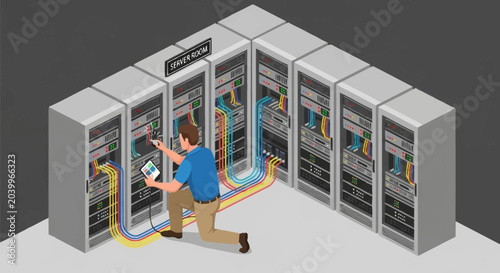 Fotografía Man working on server room cables.
