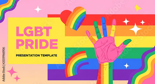 LGBT Pride Month presentation template banner with rainbow hand