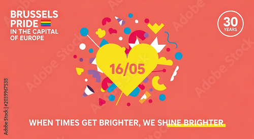 Brussels Pride festival banner with rainbow graphics and heart