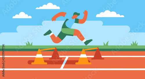 Canvastavla athlete running on track hurdles.