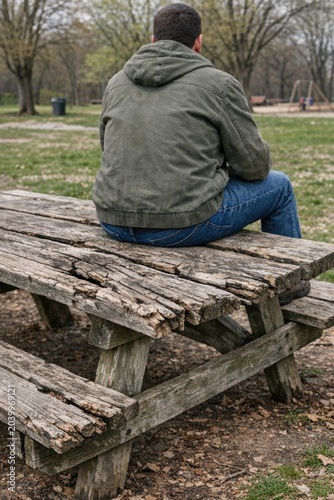A person sitting on top of a wooden bench, providing a space for relaxation and contemplation