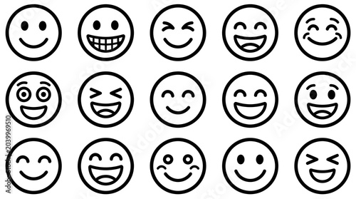 Collection of various smiley faces with different expressions.