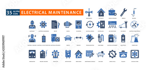 Fotografija electrical maintenance icon set whit maintenance,
electricity, work in progress,