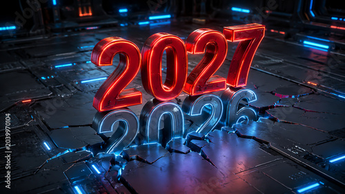 New Year 2027 Creative Futuristic Design Concept with cracked surface