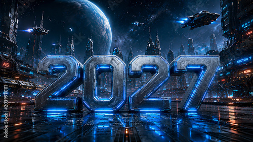 New Year 2027 Creative Futuristic Design Concept 