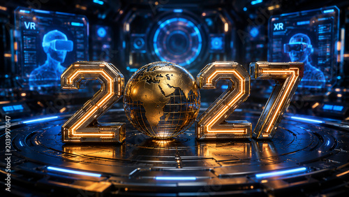 New Year 2027 Creative Futuristic Design Concept with Earth globe 