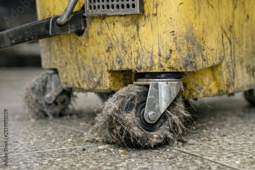 A detailed view of a yellow machine's wheel, perfect for industrial or technical use