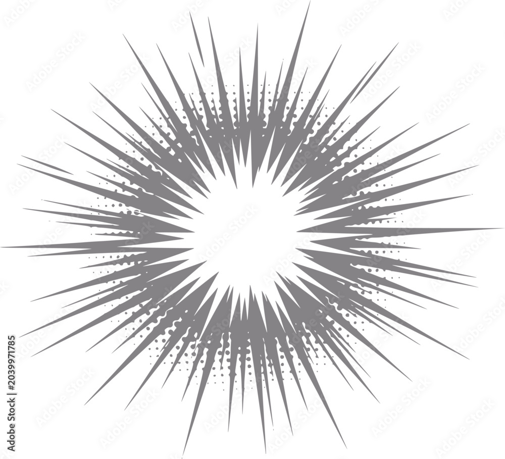 Fototapeta premium Dynamic grey starburst explosion with halftone dots