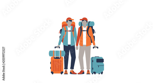 Foto Two Backpackers with Luggage Ready for Adventure