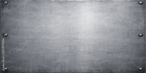 Quadro su tela A dark grunge brushed metal plate texture with rivets on an old vintage gray con