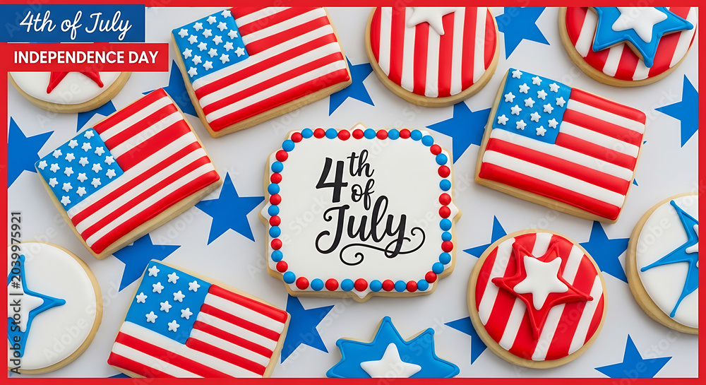 Fototapeta premium Fourth of July decorated sugar cookies with US flag designs