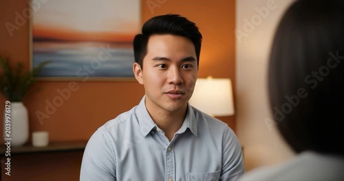 Man portrait conversation in interior setting