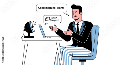 Businessman delivering a presentation with a laptop and speaker