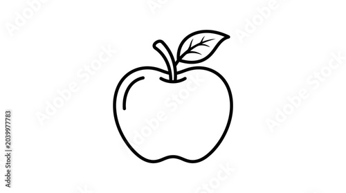 Outline illustration of a single apple with leaf on white background