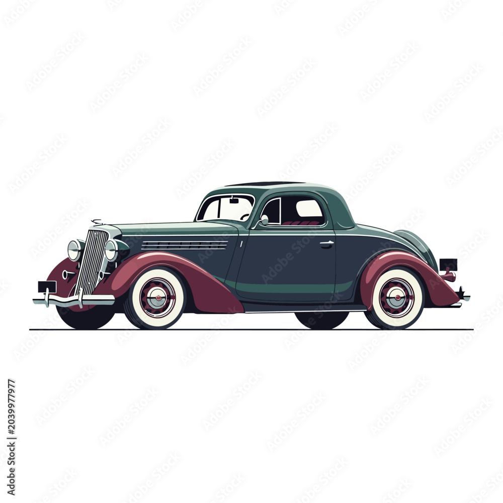 Obraz premium Classic Car Illustration - Vintage Automobile Side View