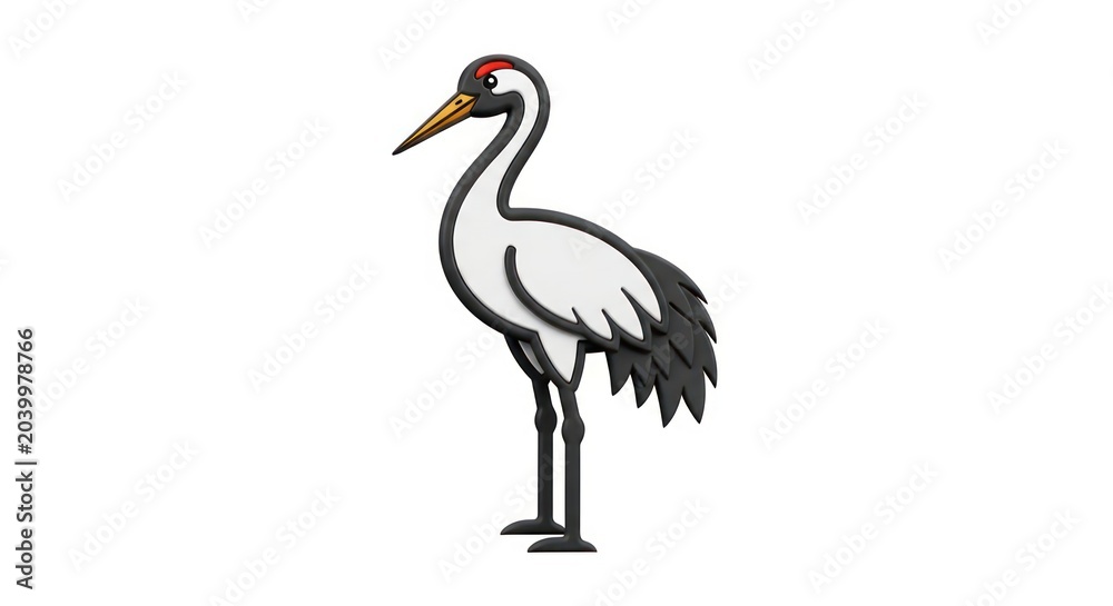 Fototapeta premium Red-crowned crane bird illustration in minimalist 3d style