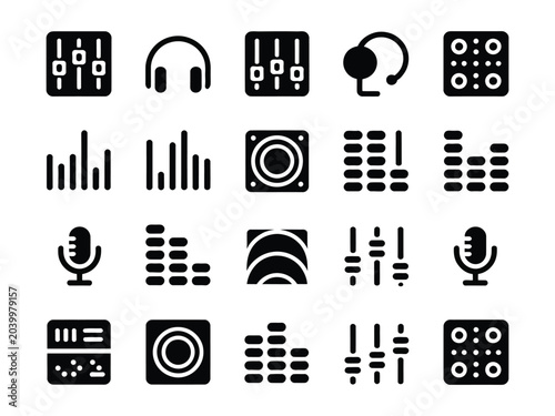Fotografía Black and white audio sound wave music technology icons on white background  sou