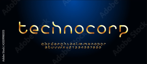 Fotografía Technology font, digital cyber gold alphabet, letters A, B, C, D, E, F, G, H, I,
