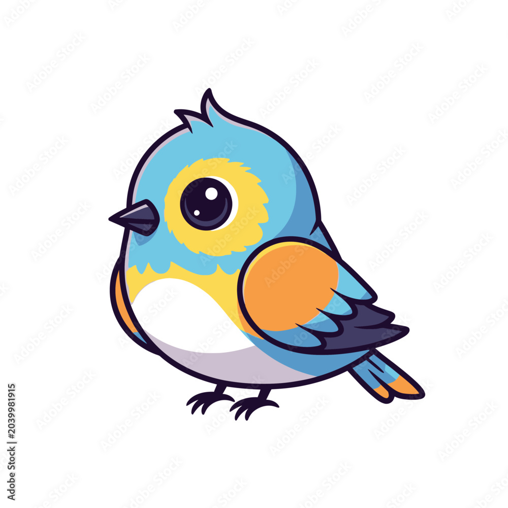 Fototapeta premium Cute Cartoon Bird Illustration, Delightful Color Palette