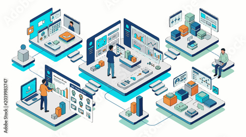 Foto Digital technology network system with people interacting with data