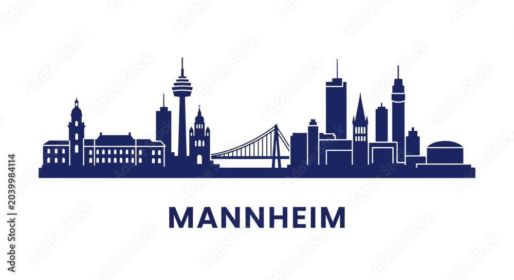 Fototapeta premium Mannheim Germany City Skyline Silhouette Minimalist Vector Art