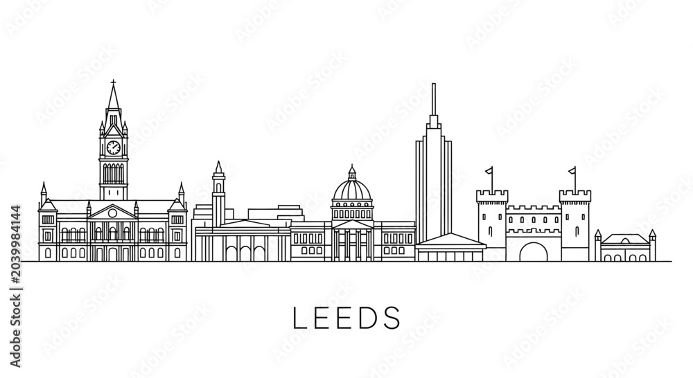 Fototapeta premium Minimalist Leeds City Skyline Line Art Vector Illustration