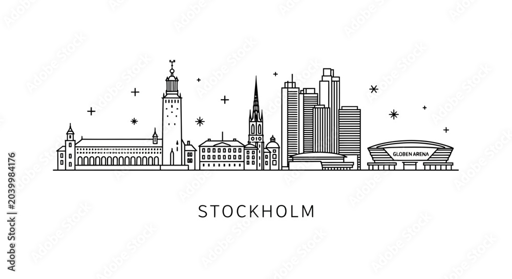 Fototapeta premium Stockholm Sweden City Skyline Minimalist Line Art Illustration
