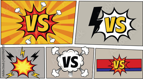 Tableau sur toile Comic Book VS Battle Panels Collection with Pop Art Explosions and Dynamic Actio