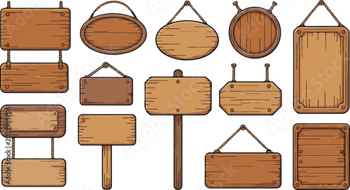 A set of wooden boards and frames in vector format, ideal for restaurant menus, signboards, and vintage-style designs.