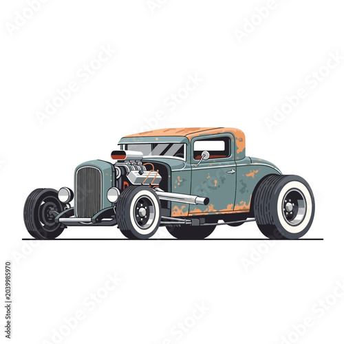 Vintage Hot Rod Illustration on White Background