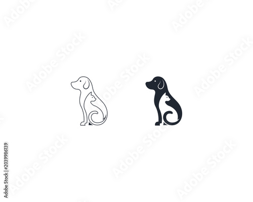 Dog and cat logo design template vector,  pet logo design flat style suitable for pet shop, store, cafe, business, hotel, veterinary clinic, Domestic animal vector illustration logotype, sign, symbol.