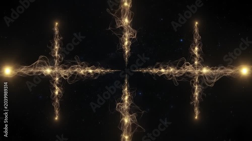 Glowing Golden Energy Particles Forming Abstract Cross Shapes