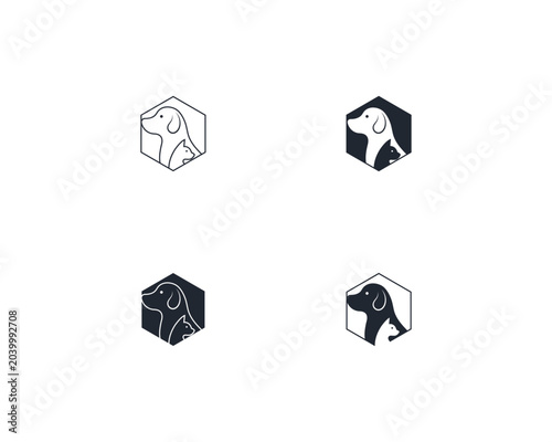 Dog and cat logo design template vector, line of pet logo design suitable for pet shop, store, cafe, business, hotel, veterinary clinic, Domestic animal vector illustration logotype, sign and symbol