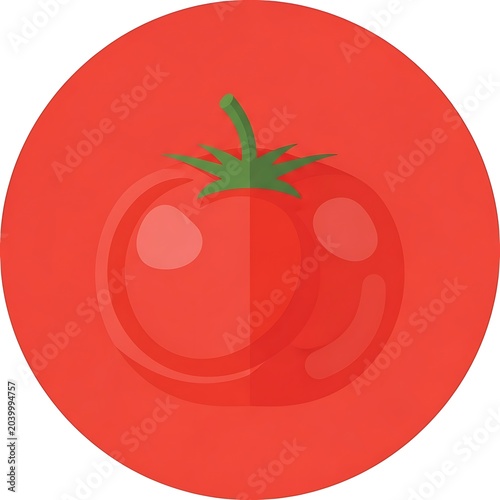 Red apple with green leaf on white background.