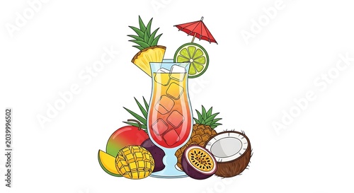 Fresh fruit and vegetable arrangement with herbs.