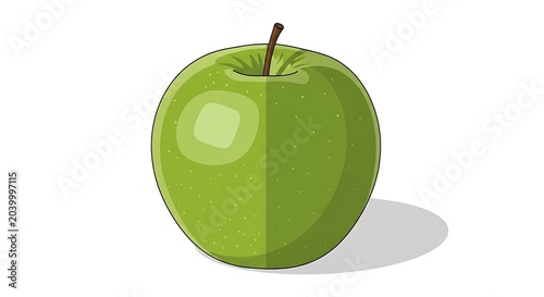 Fresh green apple with leaf on white background.