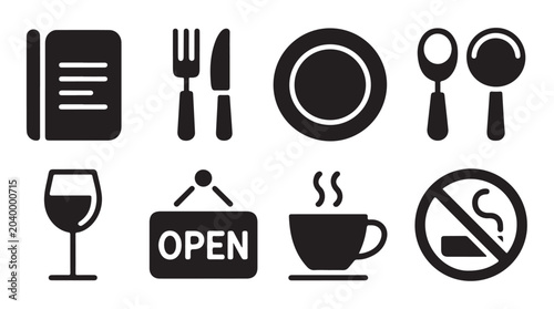 Photos Black restaurant iconography featuring menu dining utensils and refreshment cafe signs