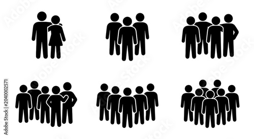 Foto Diverse Group Icon Set, People Collection, Crowd Silhouettes, Human Figures, Com