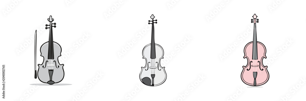 Fototapeta premium Collection of violins and a bow in artistic style with different color variations