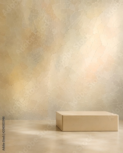 Minimalist Beige Podium Mockup on Textured Plaster Wall Background for Luxury Product Display