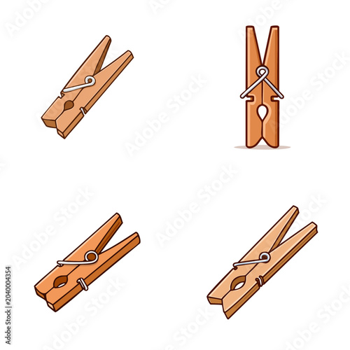 Set of four wooden clothespins with a classic design