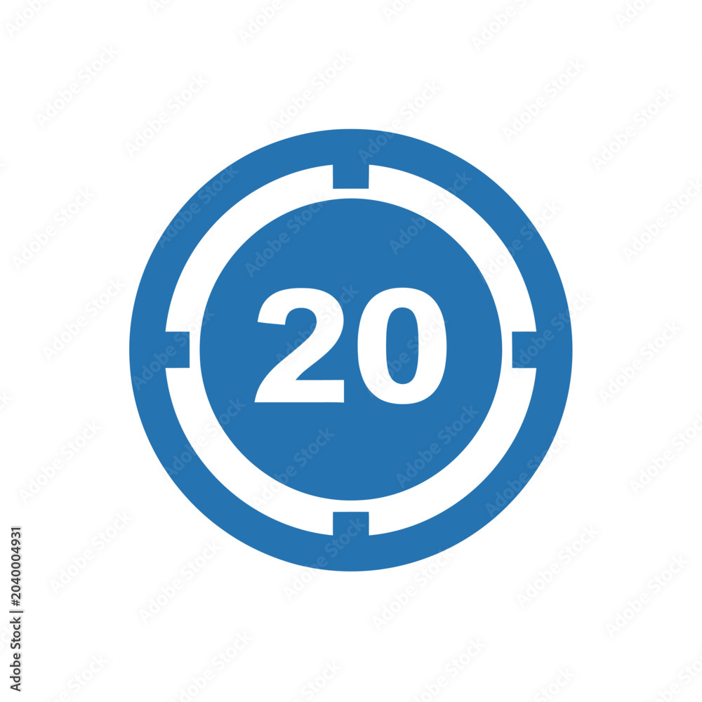 Fototapeta premium Blue Circle with Number 20. Count Down Timer Icon.