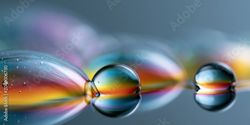 A macro image capturing colorful water droplets displaying a mesmerizing array of reflections, creating an artistic representation of light, color, and texture.