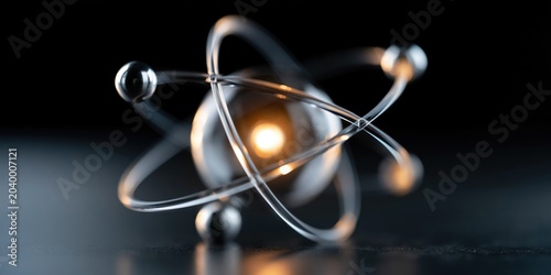 A captivating representation of an atom with a glowing nucleus, showcasing orbiting electrons in motion. This image symbolizes the essence of matter and scientific exploration.
