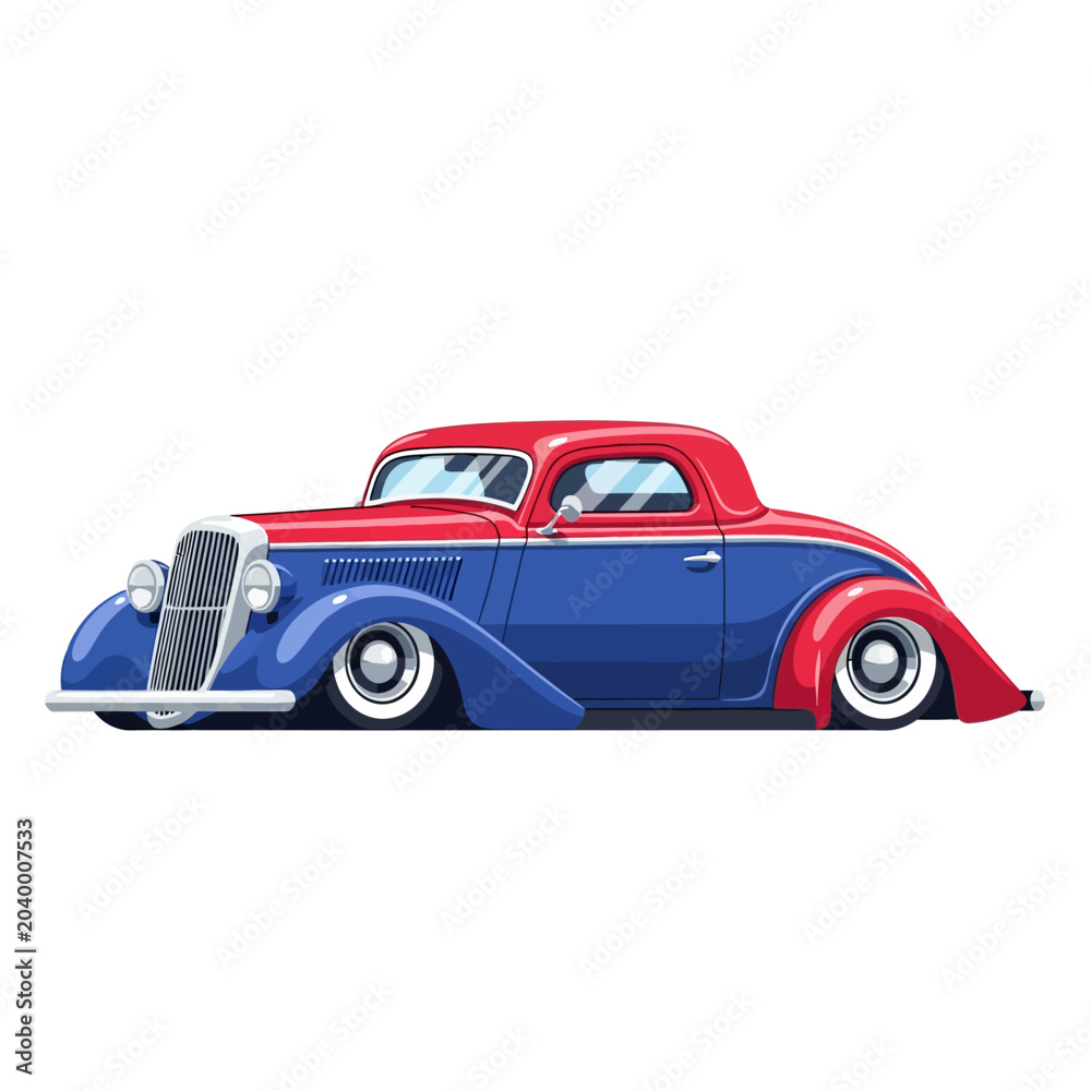 Fototapeta premium Classic Car Illustration - Red and Blue Hot Rod Design