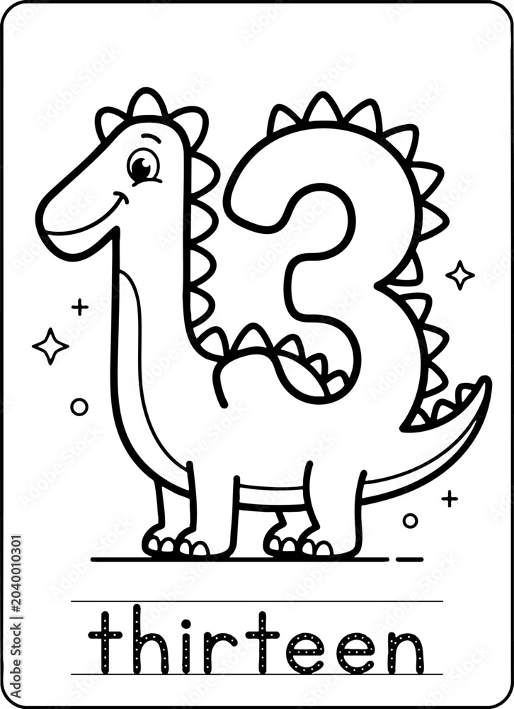Naklejka premium Number Thirteen Dinosaur Coloring Page for Kids Education